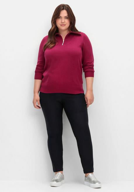Sheego Pullover Mit Troyerkragen Und Reißverschluss - Weinrot Sheego