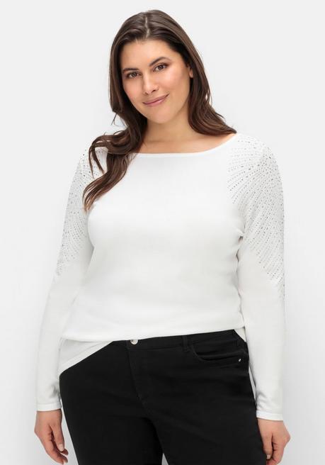 CREATION L PREMIUM Pullover Mit U-Boot-Ausschnitt Und Glitzersteinen - Weiß Sheego