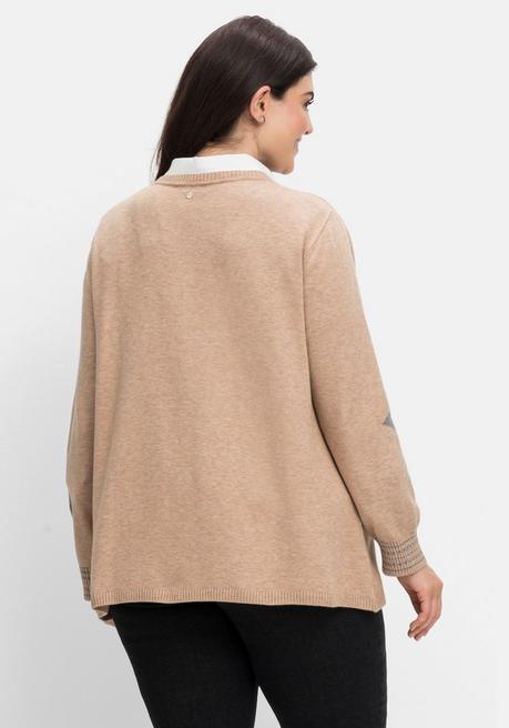 Sheego Pullover Mit U-Boot-Ausschnitt Und Stern-Intarsien - Beigefarben Meliert Sheego