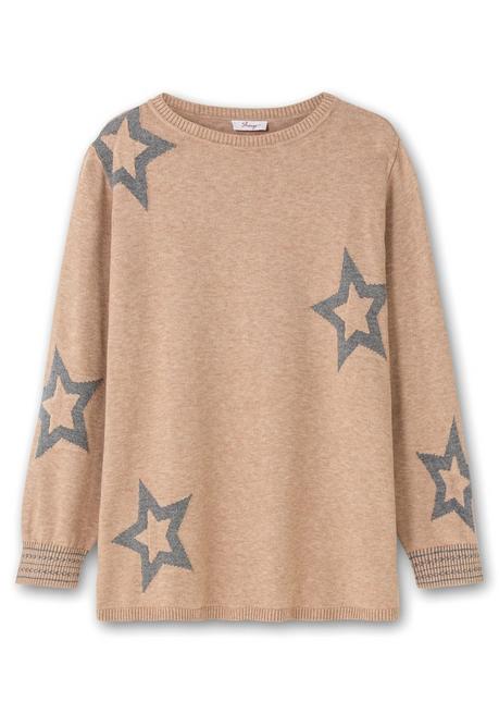 Sheego Pullover Mit U-Boot-Ausschnitt Und Stern-Intarsien - Beigefarben Meliert Sheego