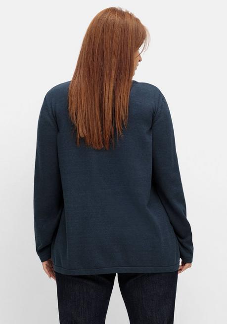 Sheego Pullover Mit V-Ausschnitt, In Petite Passform - Nachtblau Sheego