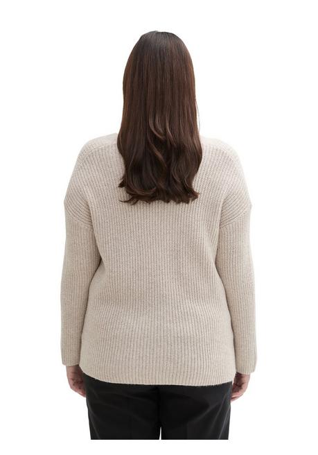 TOM TAILOR Plus Pullover Mit V-Ausschnitt, In Rippstruktur - Beigefarben Sheego