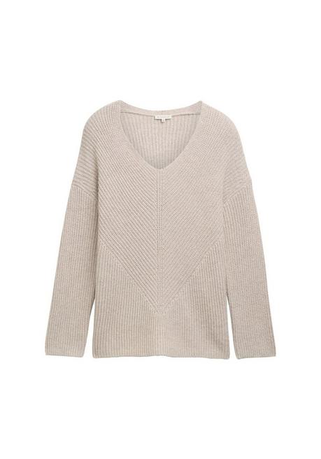 TOM TAILOR Plus Pullover Mit V-Ausschnitt, In Rippstruktur - Beigefarben Sheego