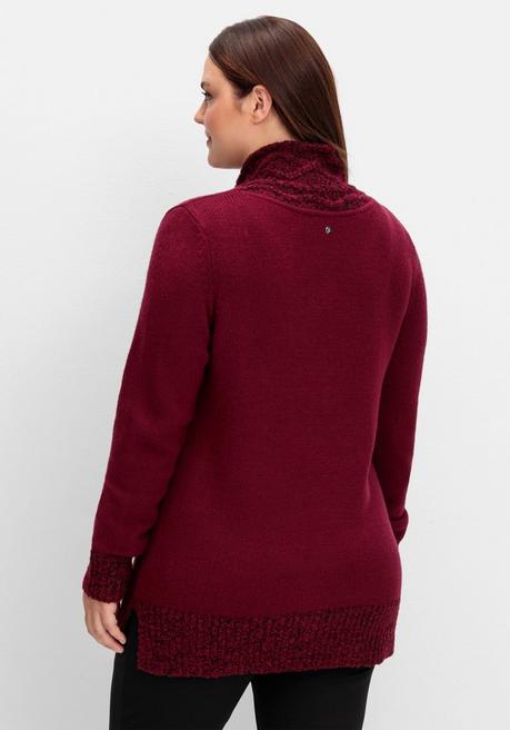Sheego Pullover Mit V-Ausschnitt Und Bouclé-Details - Weinrot Meliert Sheego