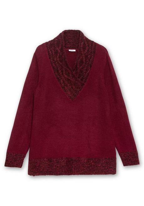 Sheego Pullover Mit V-Ausschnitt Und Bouclé-Details - Weinrot Meliert Sheego