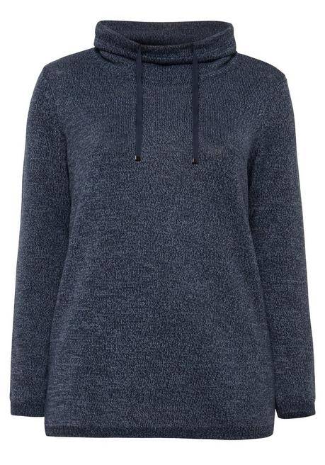 Sheego Pullover Mit Weitem Kragen, In Melierter Optik - Nachtblau Sheego