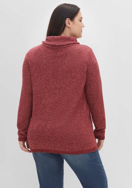Sheego Pullover Mit Weitem Kragen, In Melierter Optik - Weinrot Sheego