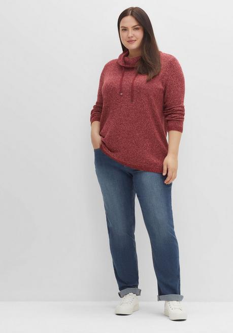 Sheego Pullover Mit Weitem Kragen, In Melierter Optik - Weinrot Sheego