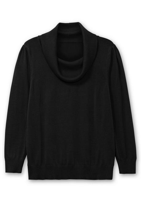Sheego Pullover Mit Weitem Wasserfall-Rollkragen - Schwarz Sheego