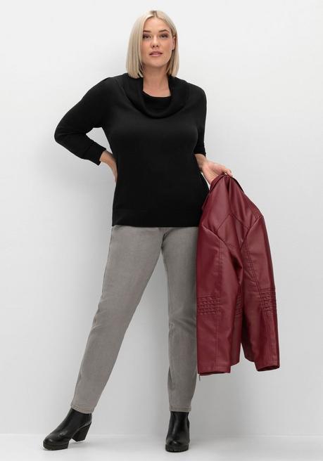 Sheego Pullover Mit Weitem Wasserfall-Rollkragen - Schwarz Sheego