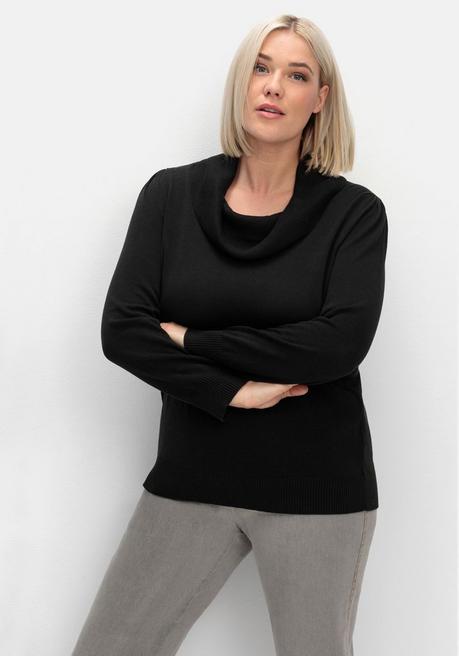 Sheego Pullover Mit Weitem Wasserfall-Rollkragen - Schwarz Sheego
