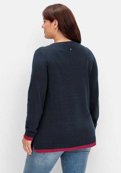 Sheego Pullover Mit Wording Im Intarsienstrick - Nachtblau Sheego