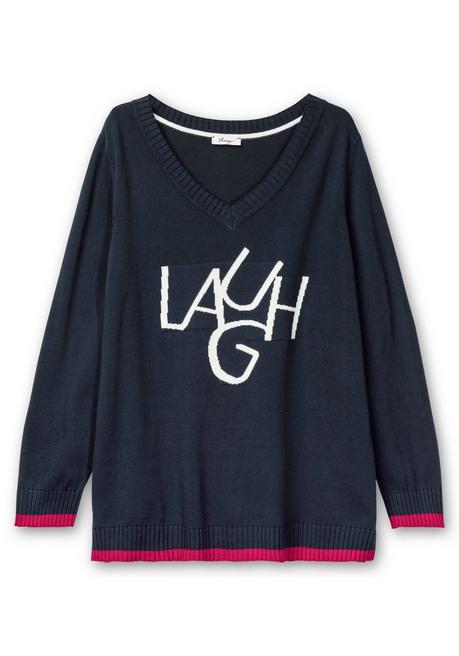 Sheego Pullover Mit Wording Im Intarsienstrick - Nachtblau Sheego