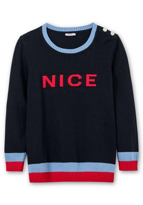 Sheego Pullover Mit Wording-Intarsien Und Zierknöpfen - Nachtblau Sheego