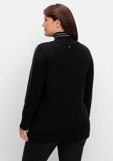 Sheego Pullover Mit Zierstichen Und Stehkragen - Schwarz Sheego