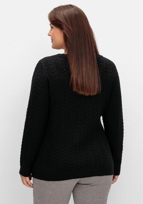 Sheego Pullover Mit Zopfmuster Und Rundhalsausschnitt - Schwarz Sheego