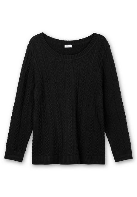 Sheego Pullover Mit Zopfmuster Und Rundhalsausschnitt - Schwarz Sheego