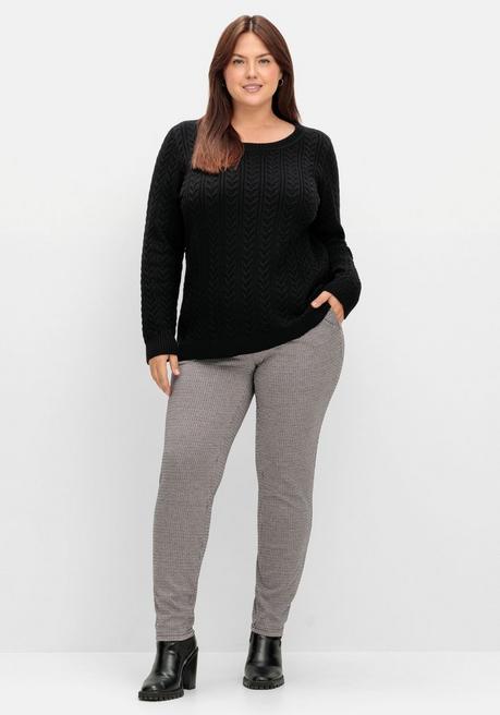 Sheego Pullover Mit Zopfmuster Und Rundhalsausschnitt - Schwarz Sheego