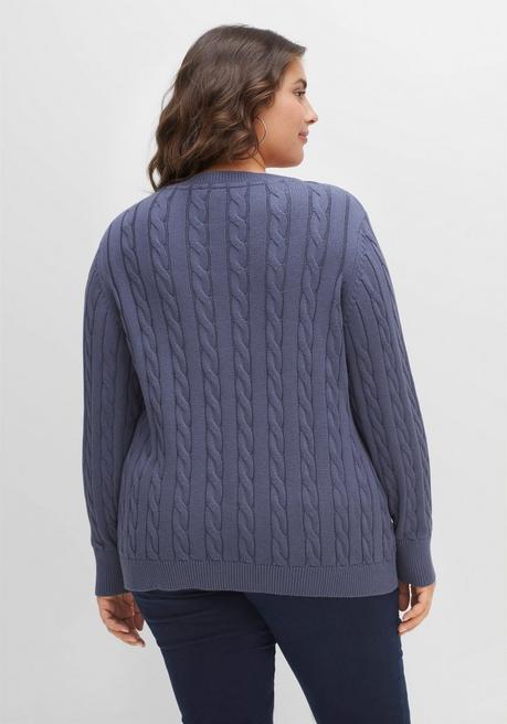 Sheego Pullover Mit Zopfmuster Und V-Ausschnitt - Indigo Sheego