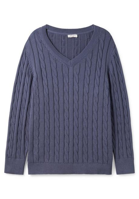Sheego Pullover Mit Zopfmuster Und V-Ausschnitt - Indigo Sheego