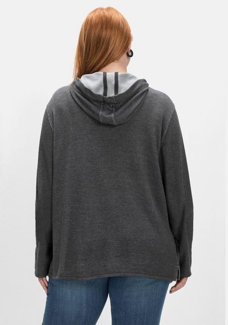 Sheego Pullover Mit Zweifarbiger Kapuze - Schwarz Sheego