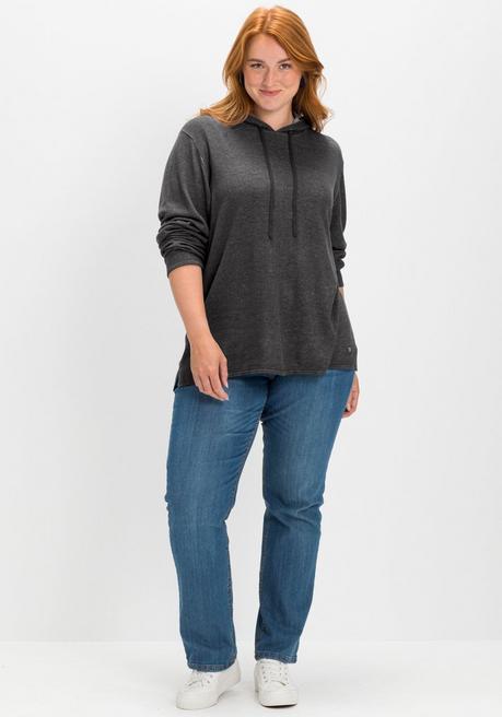 Sheego Pullover Mit Zweifarbiger Kapuze - Schwarz Sheego