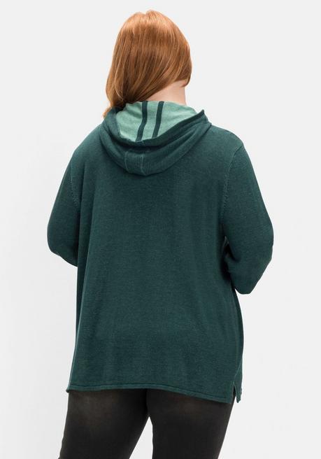 Sheego Pullover Mit Zweifarbiger Kapuze - Tiefgrün Sheego