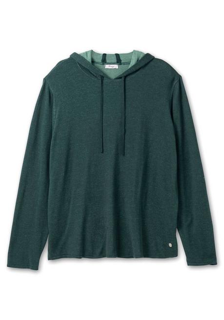 Sheego Pullover Mit Zweifarbiger Kapuze - Tiefgrün Sheego