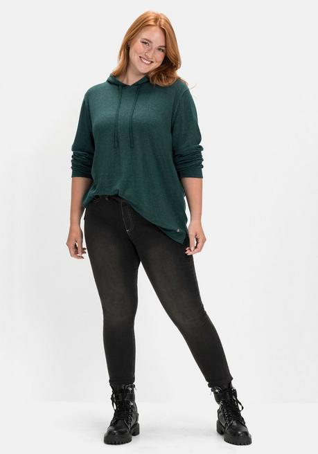 Sheego Pullover Mit Zweifarbiger Kapuze - Tiefgrün Sheego