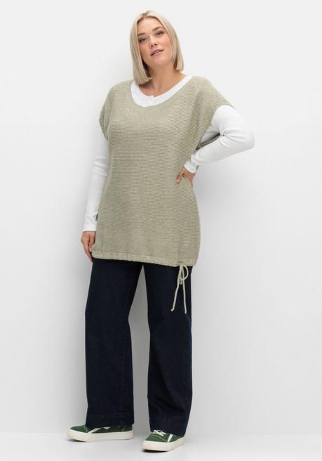 Sheego Pullunder Im Rippmuster Mit Kordelzug Am Saum - Khaki Sheego