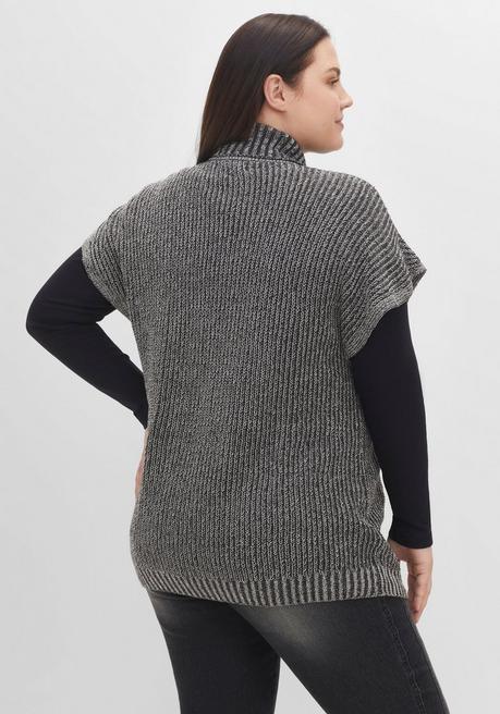 Sheego Pullunder In Perlfangstruktur, Mit Troyerkragen - Schwarz Meliert Sheego