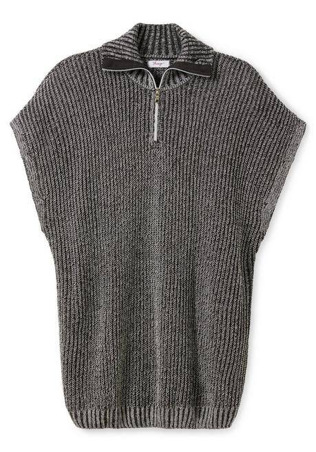 Sheego Pullunder In Perlfangstruktur, Mit Troyerkragen - Schwarz Meliert Sheego