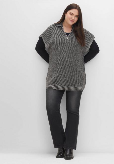 Sheego Pullunder In Perlfangstruktur, Mit Troyerkragen - Schwarz Meliert Sheego