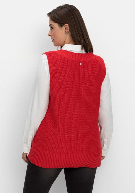 Sheego Pullunder Mit V-Ausschnitt, Aus Baumwolle - Mohnrot Sheego