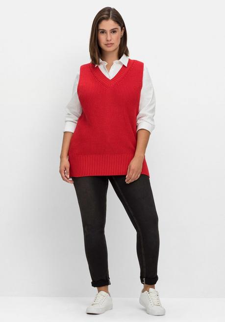 Sheego Pullunder Mit V-Ausschnitt, Aus Baumwolle - Mohnrot Sheego