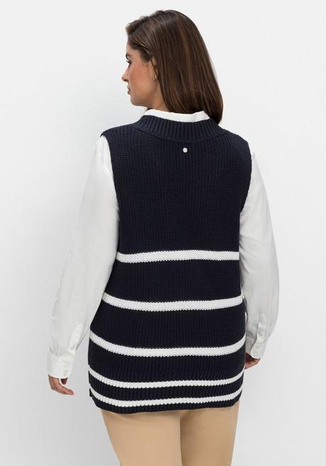 Sheego Pullunder Mit V-Ausschnitt, Aus Baumwolle - Nachtblau Gestreift Sheego