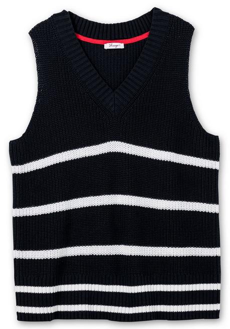 Sheego Pullunder Mit V-Ausschnitt, Aus Baumwolle - Nachtblau Gestreift Sheego