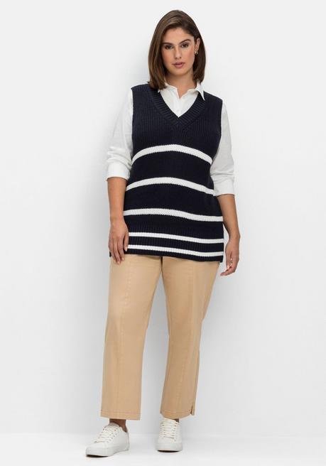 Sheego Pullunder Mit V-Ausschnitt, Aus Baumwolle - Nachtblau Gestreift Sheego