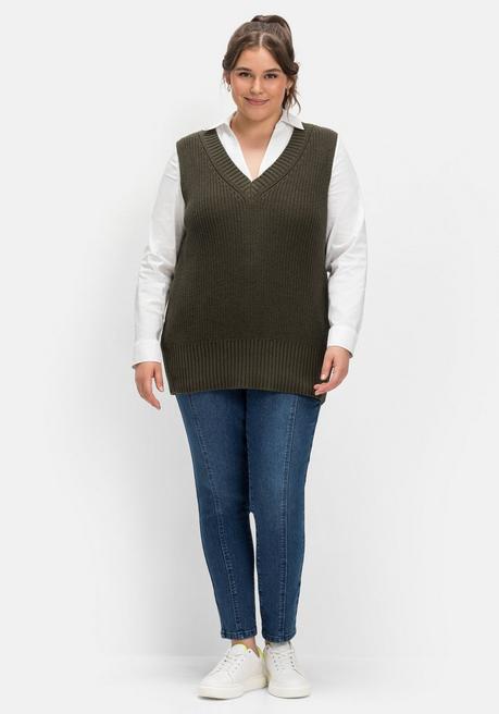 Sheego Pullunder Mit V-Ausschnitt Vorn Und Hinten - Dunkeloliv Sheego