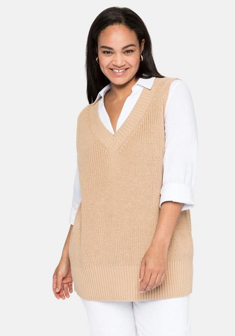 Sheego Pullunder Mit V-Ausschnitt Vorn Und Hinten - Hellbeigefarben Sheego