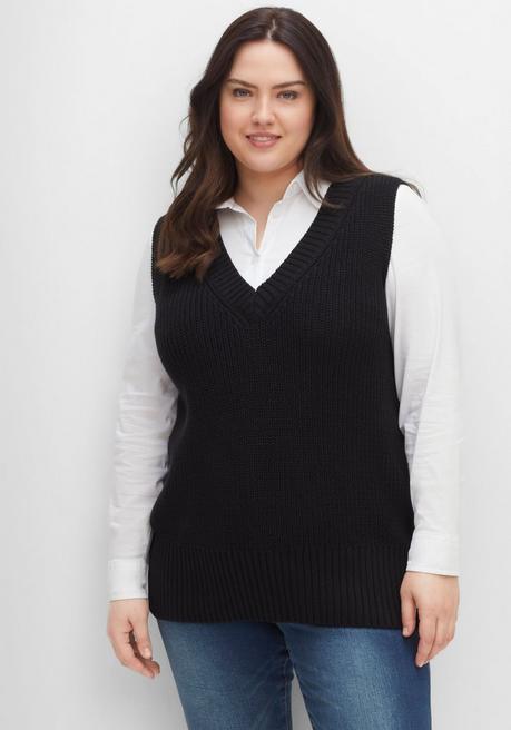 Sheego Pullunder Mit V-Ausschnitt Vorn Und Hinten - Schwarz Sheego