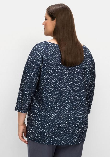 Sheego Relax-Shirt Mit Alloverdruck, Aus Interlock - Marine Gemustert Sheego