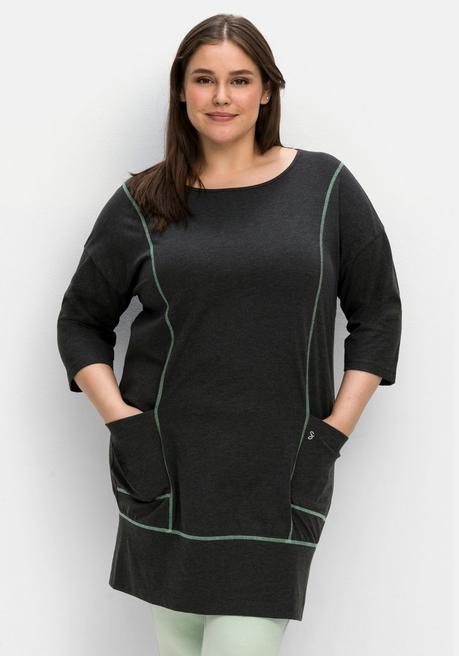 sheego Relax-Shirtkleid mit Kontrastnähten und Saumbund - anthrazit meliert sheego
