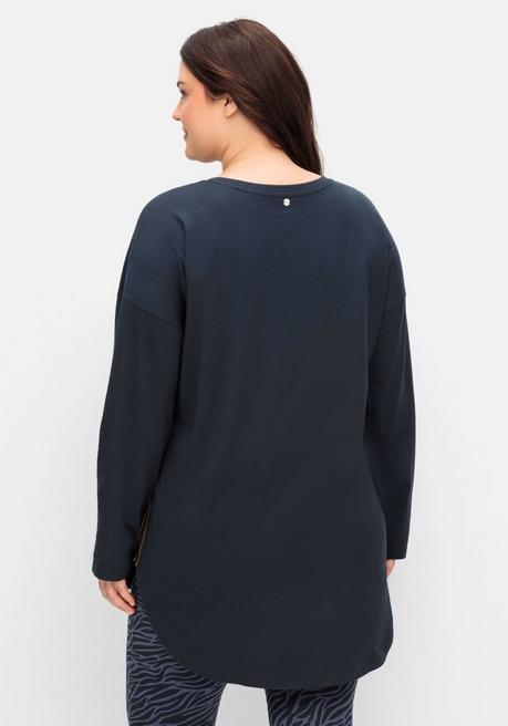 Sheego Relaxshirt In Longform, Mit Wording-Frontprint - Nachtblau Sheego