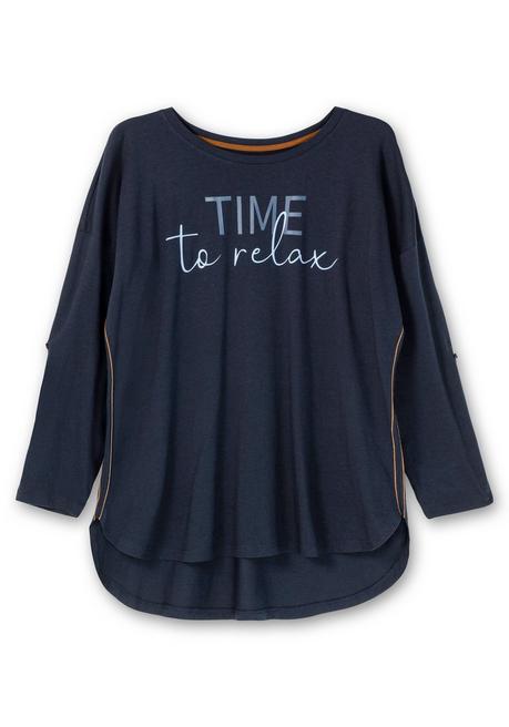 Sheego Relaxshirt In Longform, Mit Wording-Frontprint - Nachtblau Sheego