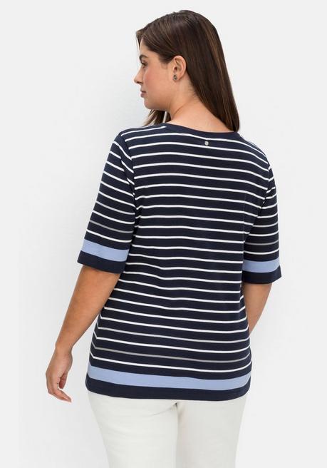 Sheego Ringelshirt In Leicht Tailliertem Schnitt, In Rippqualität - Nachtblau Gestreift Sheego