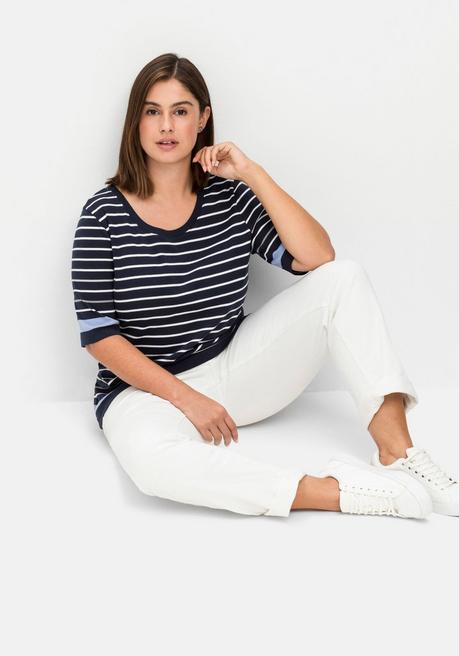 Sheego Ringelshirt In Leicht Tailliertem Schnitt, In Rippqualität - Nachtblau Gestreift Sheego