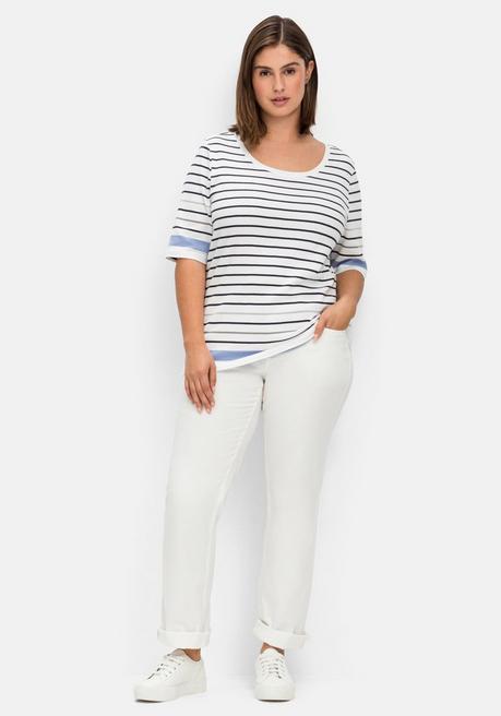 Sheego Ringelshirt In Leicht Tailliertem Schnitt, In Rippqualität - Weiß Gestreift Sheego