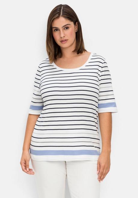 sheego Ringelshirt in leicht tailliertem Schnitt, in Rippqualität - weiß gestreift sheego