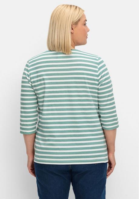 Sheego Ringelshirt Mit 3/4-Arm, Aus Reiner Baumwolle - Jade-offwhite Sheego